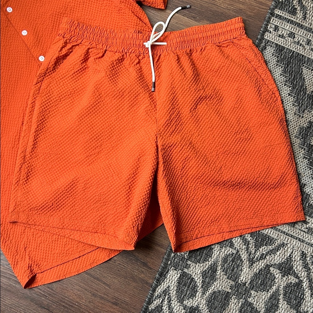 Manfinity RSRT Men's Plain Texture Button Down Short Set - Picture 2 of 6